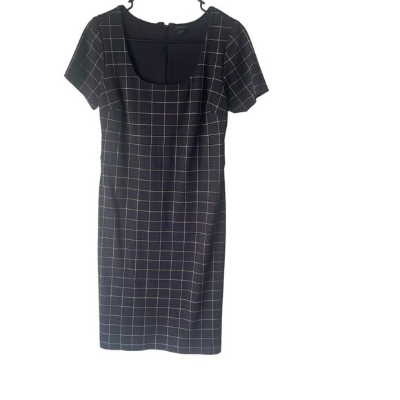 Ann‎ Taylor Size 4 Navy Blue Plaid Office Career Shealth Above Knee Dress - Picture 2 of 10